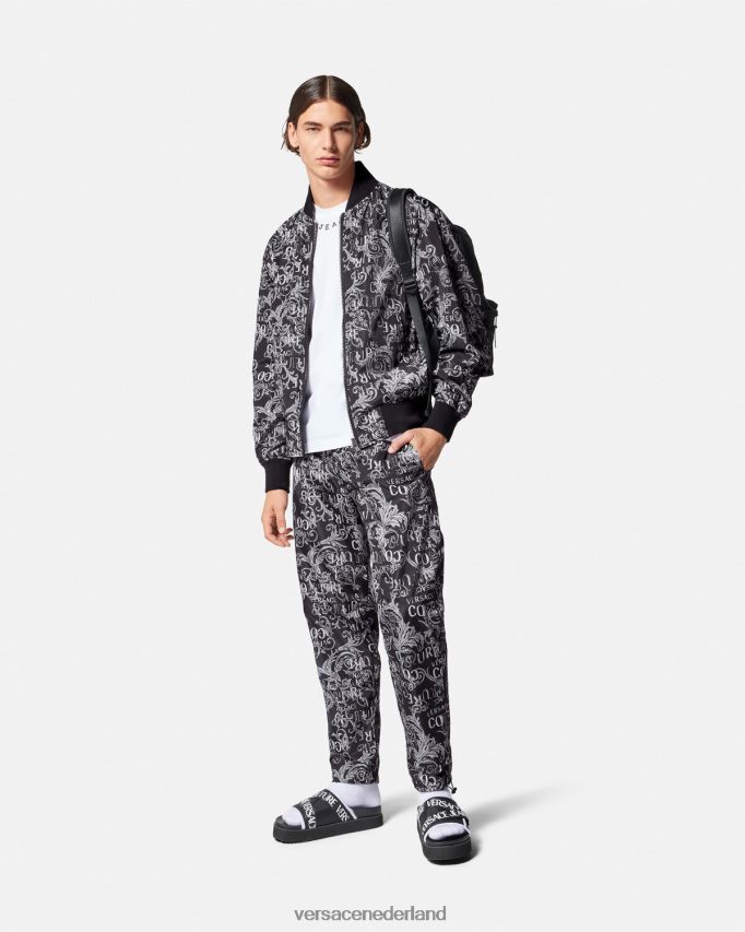 Versace couture broek met trekkoord en logo Heren zwart en afdrukken kleding J2T4F42431