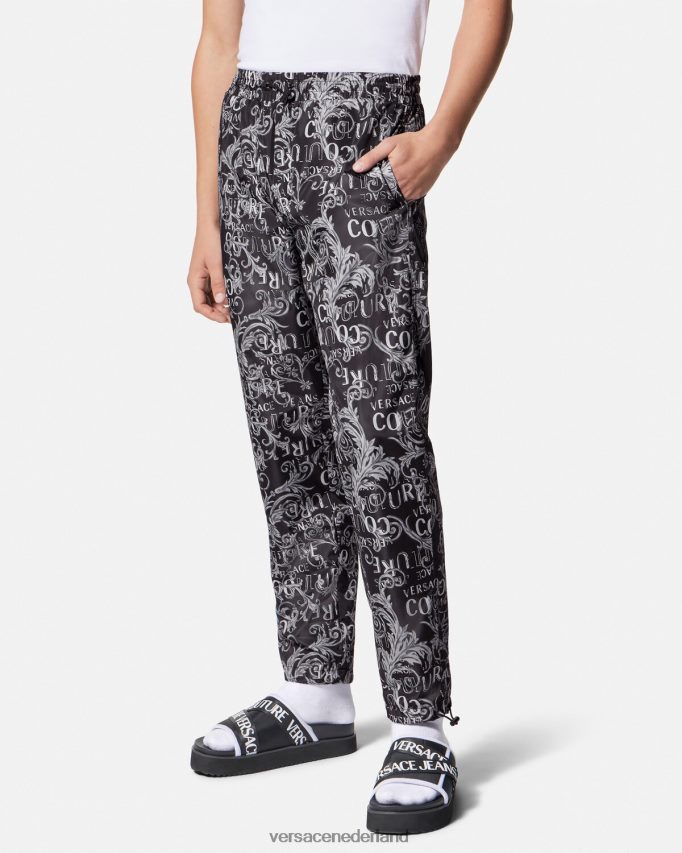 Versace couture broek met trekkoord en logo Heren zwart en afdrukken kleding J2T4F42431