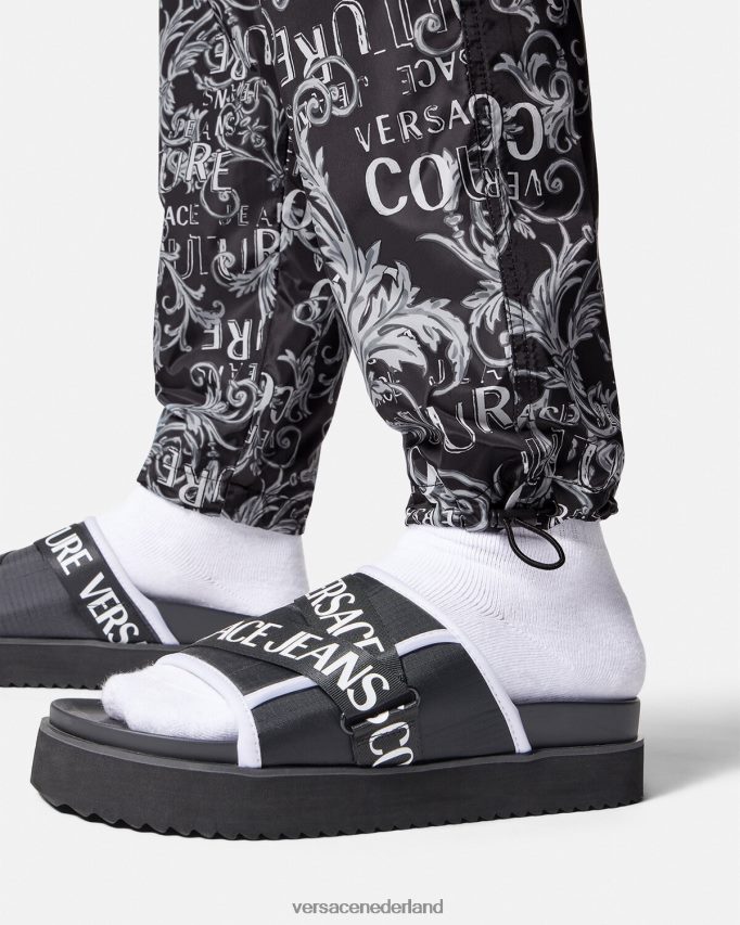 Versace couture broek met trekkoord en logo Heren zwart en afdrukken kleding J2T4F42431