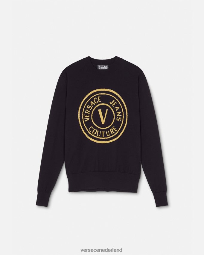 Versace Gebreide wollen trui met v-embleem Heren zwart en afdrukken kleding J2T4F42434