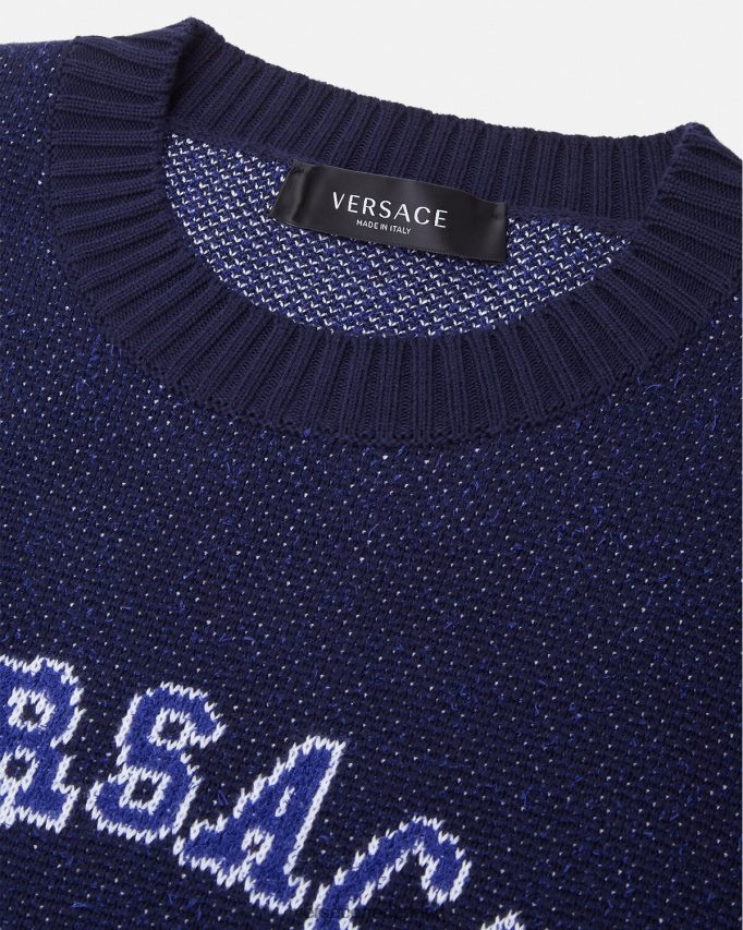 Versace Intarsia-sweater met varsity-logo Heren blauw kleding J2T4F41349