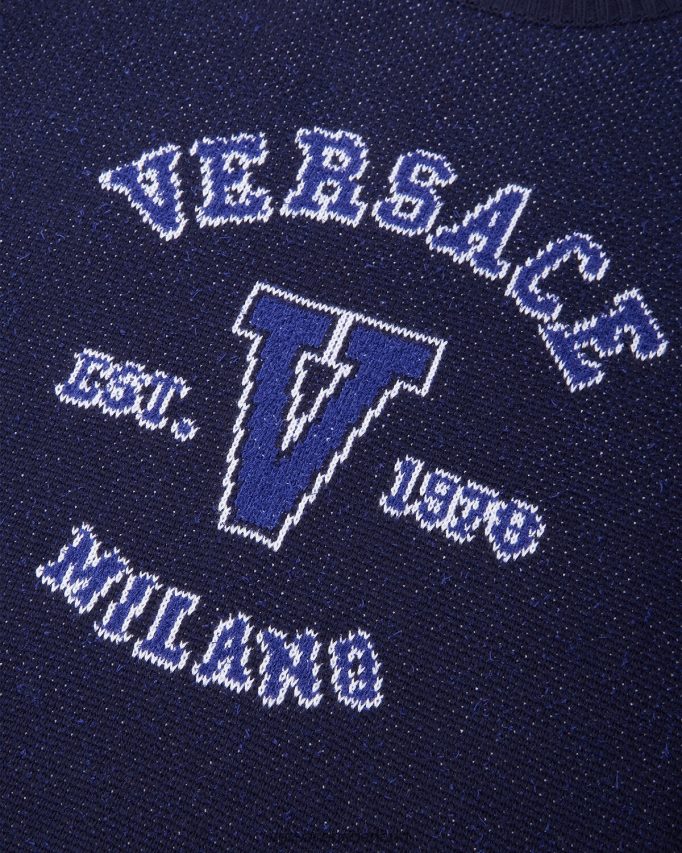 Versace Intarsia-sweater met varsity-logo Heren blauw kleding J2T4F41349