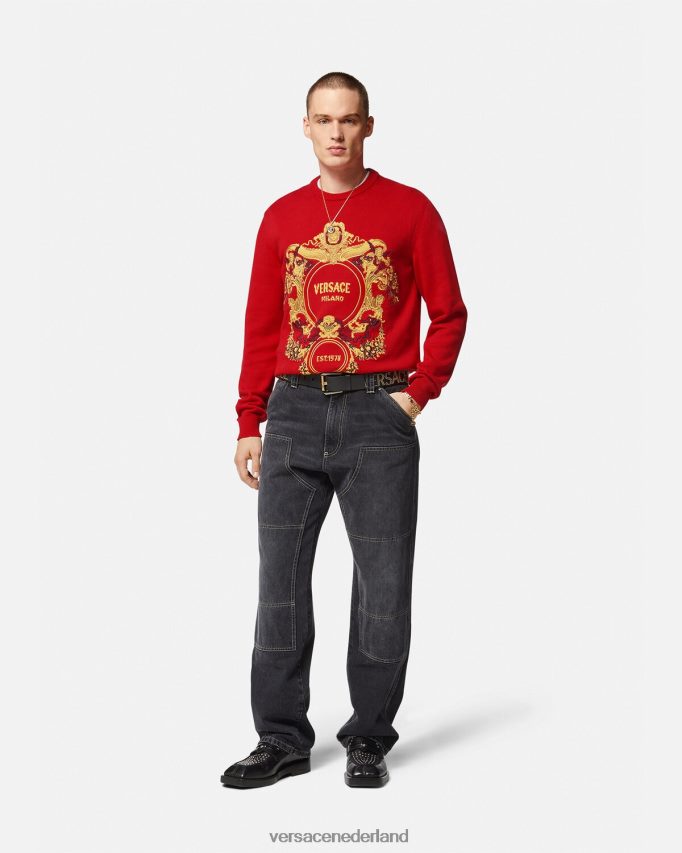 Versace barokke intarsia geborduurde trui Heren rood kleding J2T4F41345