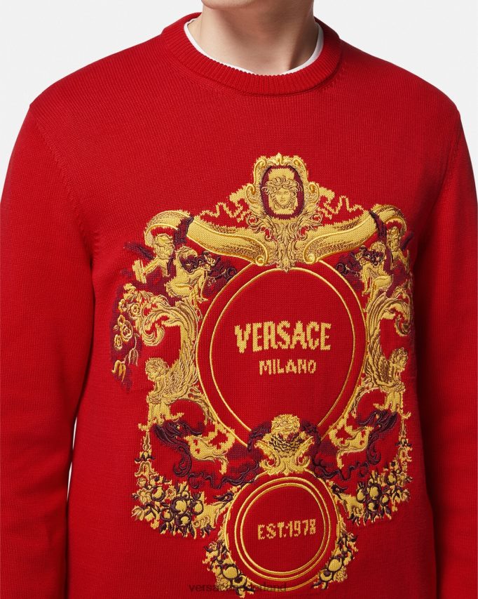Versace barokke intarsia geborduurde trui Heren rood kleding J2T4F41345