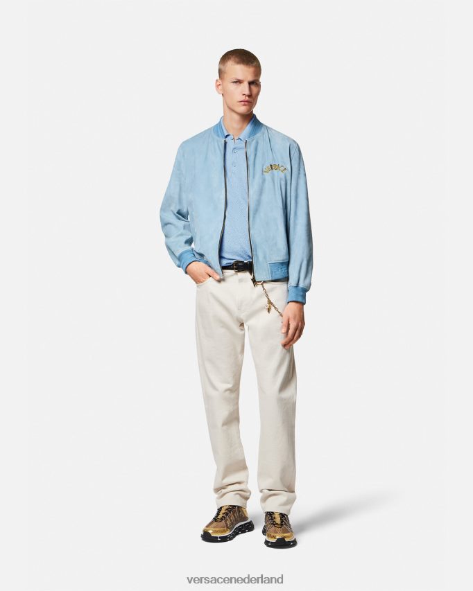 Versace la greca gebreid poloshirt met korte mouwen Heren blauw kleding J2T4F41330