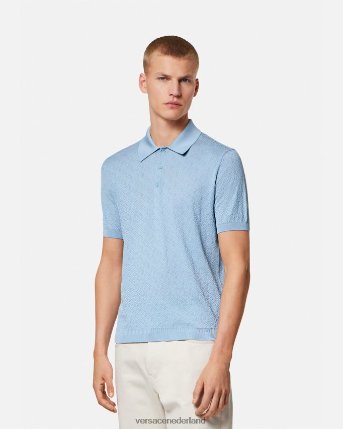 Versace la greca gebreid poloshirt met korte mouwen Heren blauw kleding J2T4F41330