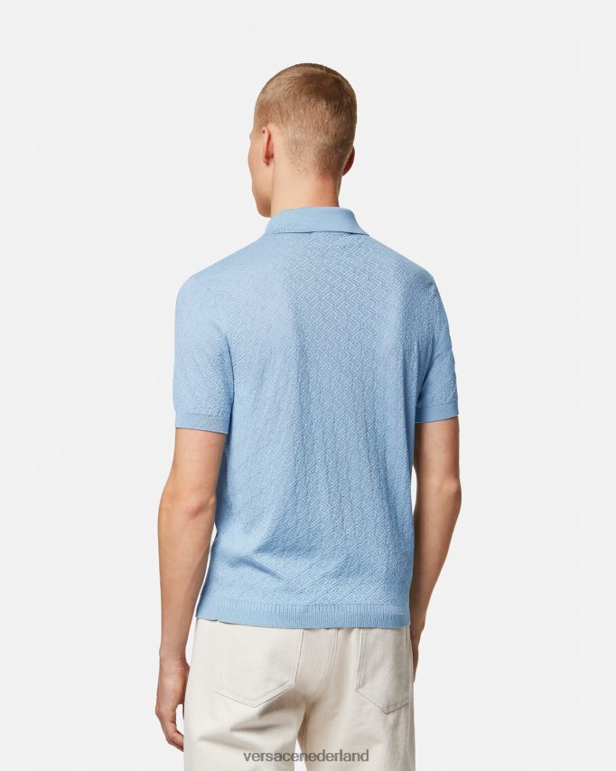 Versace la greca gebreid poloshirt met korte mouwen Heren blauw kleding J2T4F41330