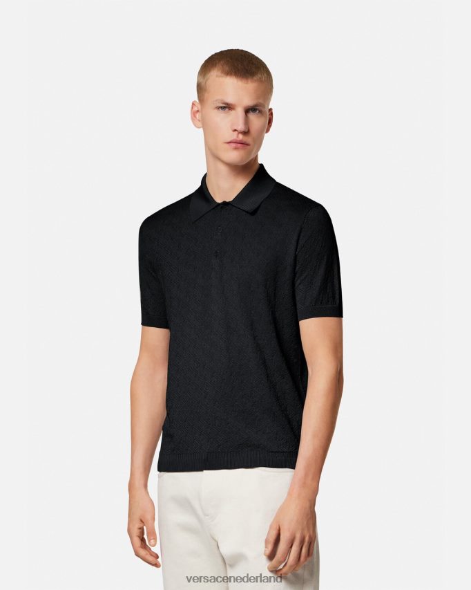 Versace la greca gebreid poloshirt met korte mouwen Heren zwart kleding J2T4F41328