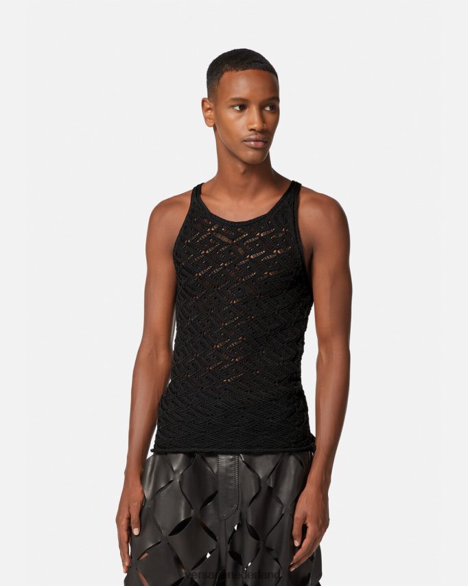 Versace la greca kanten gebreide tanktop Heren zwart kleding J2T4F41340