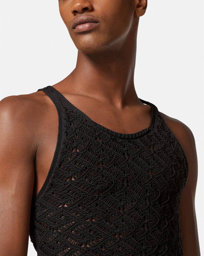Versace la greca kanten gebreide tanktop Heren zwart kleding J2T4F41340