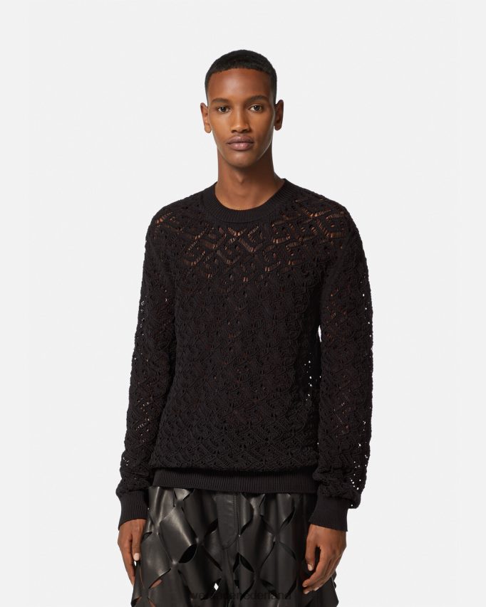 Versace la greca kanten gebreide trui Heren zwart kleding J2T4F41341