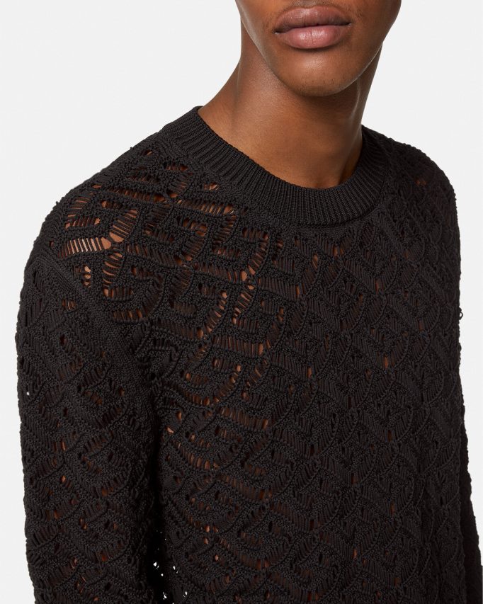 Versace la greca kanten gebreide trui Heren zwart kleding J2T4F41341