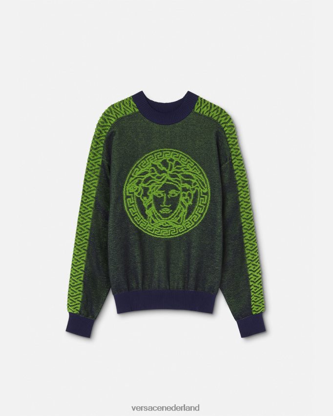Versace la greca medusa badstof trui Heren blauw groen kleding J2T4F41331