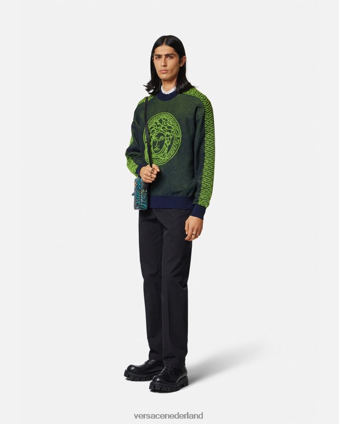 Versace la greca medusa badstof trui Heren blauw groen kleding J2T4F41331