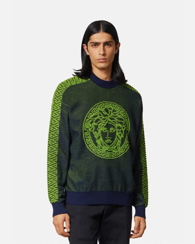 Versace la greca medusa badstof trui Heren blauw groen kleding J2T4F41331