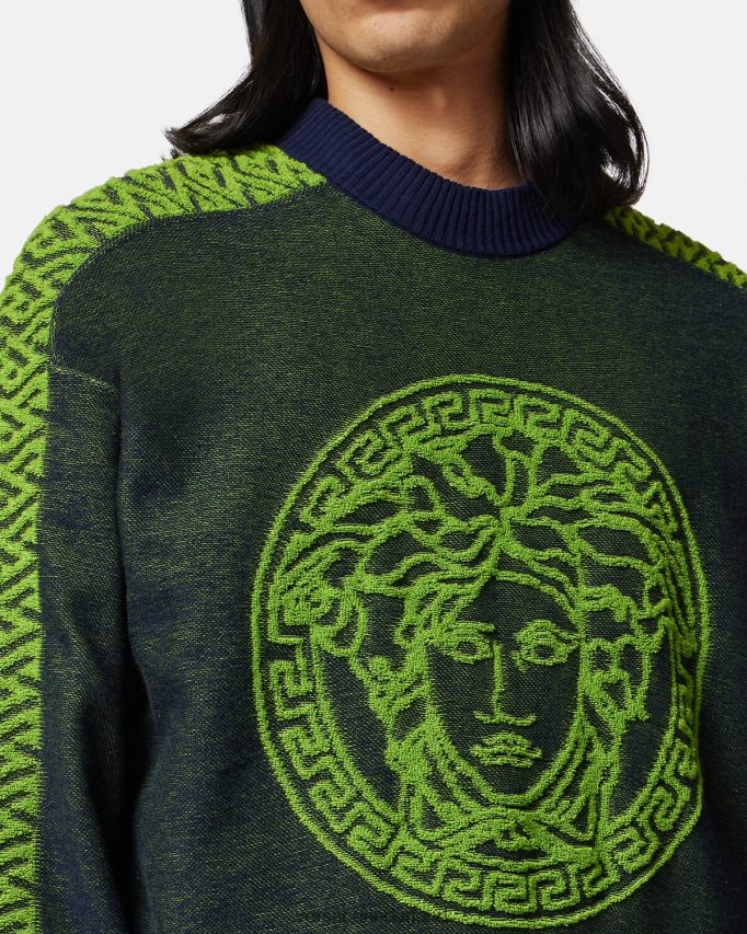 Versace la greca medusa badstof trui Heren blauw groen kleding J2T4F41331