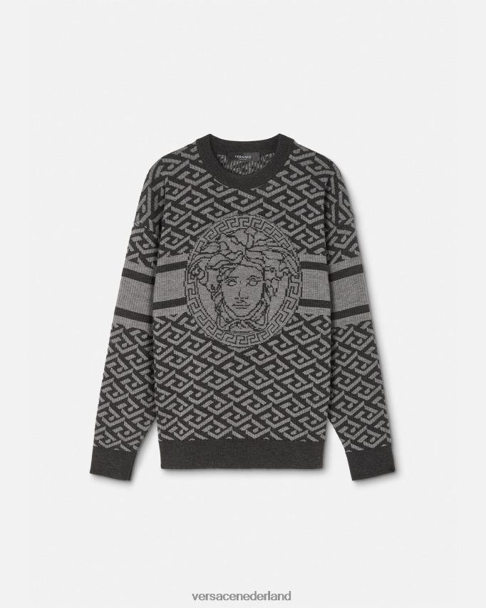 Versace la greca medusa jacquard trui Heren grijs en zwart kleding J2T4F41339