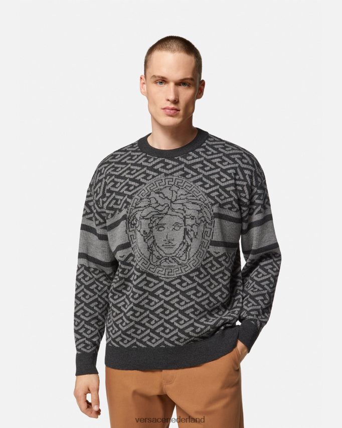 Versace la greca medusa jacquard trui Heren grijs en zwart kleding J2T4F41339