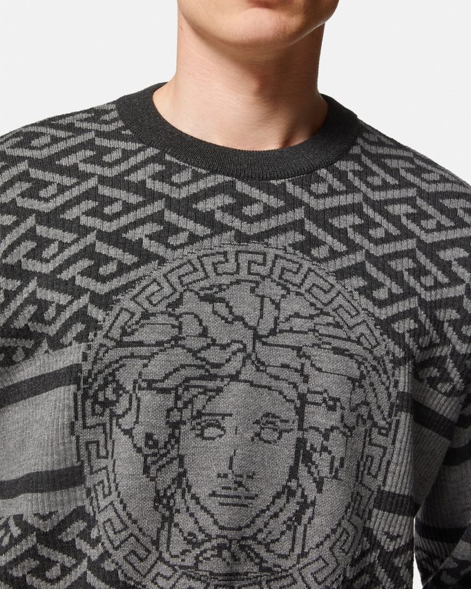Versace la greca medusa jacquard trui Heren grijs en zwart kleding J2T4F41339