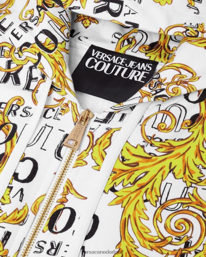Versace Couture-hoodie met rits en logo Heren goud en wit kleding J2T4F42404