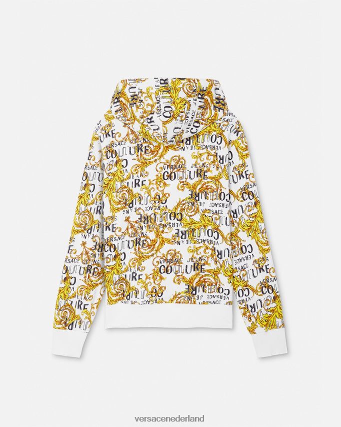 Versace Couture-hoodie met rits en logo Heren goud en wit kleding J2T4F42404