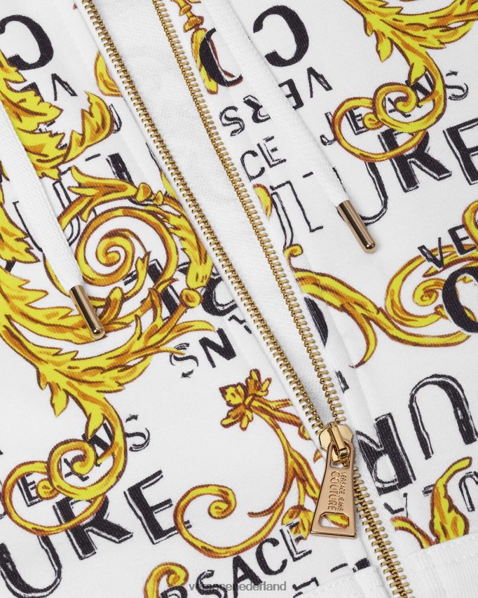 Versace Couture-hoodie met rits en logo Heren goud en wit kleding J2T4F42404