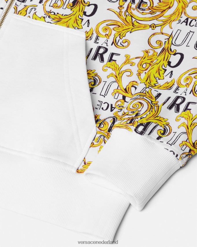 Versace Couture-hoodie met rits en logo Heren goud en wit kleding J2T4F42404