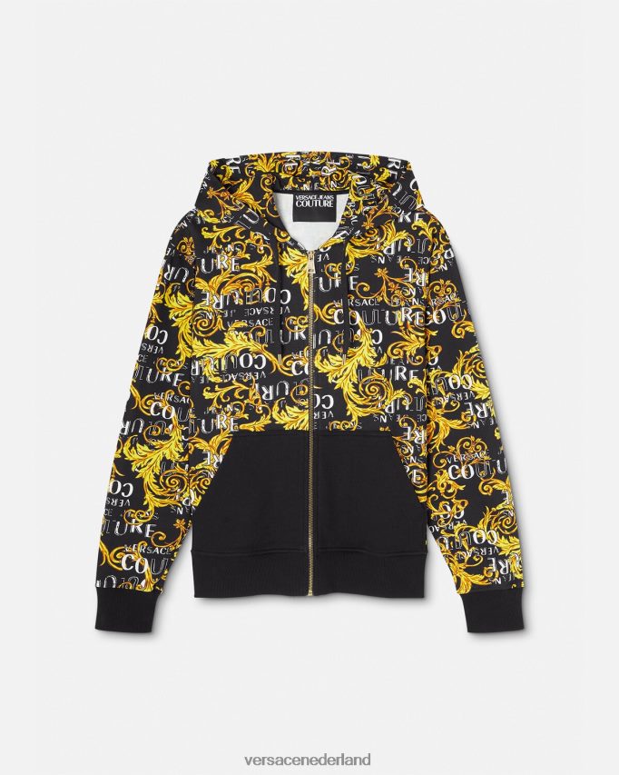 Versace Couture-hoodie met rits en logo Heren zwart goud kleding J2T4F42403