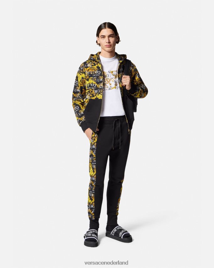 Versace Couture-hoodie met rits en logo Heren zwart goud kleding J2T4F42403