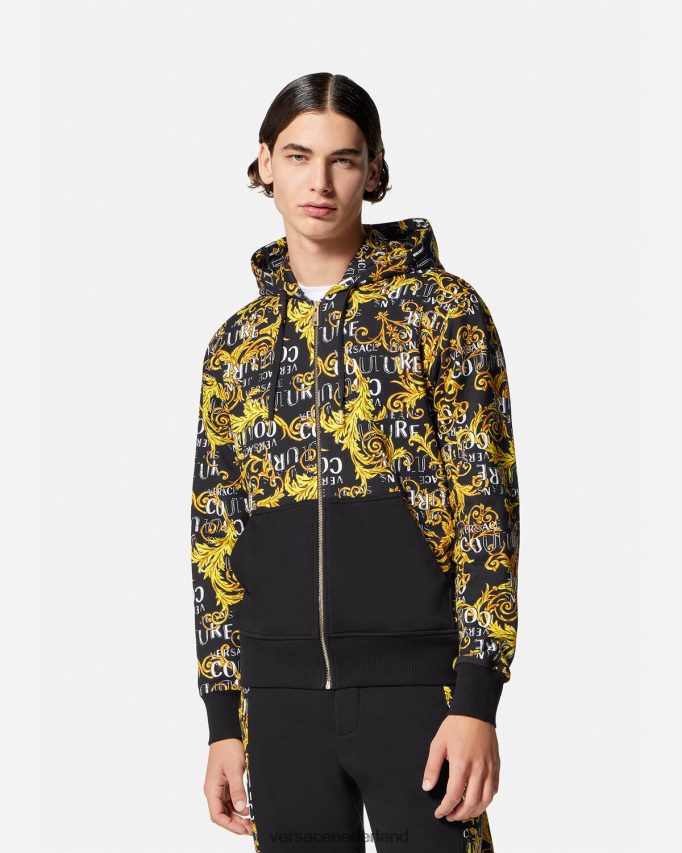 Versace Couture-hoodie met rits en logo Heren zwart goud kleding J2T4F42403