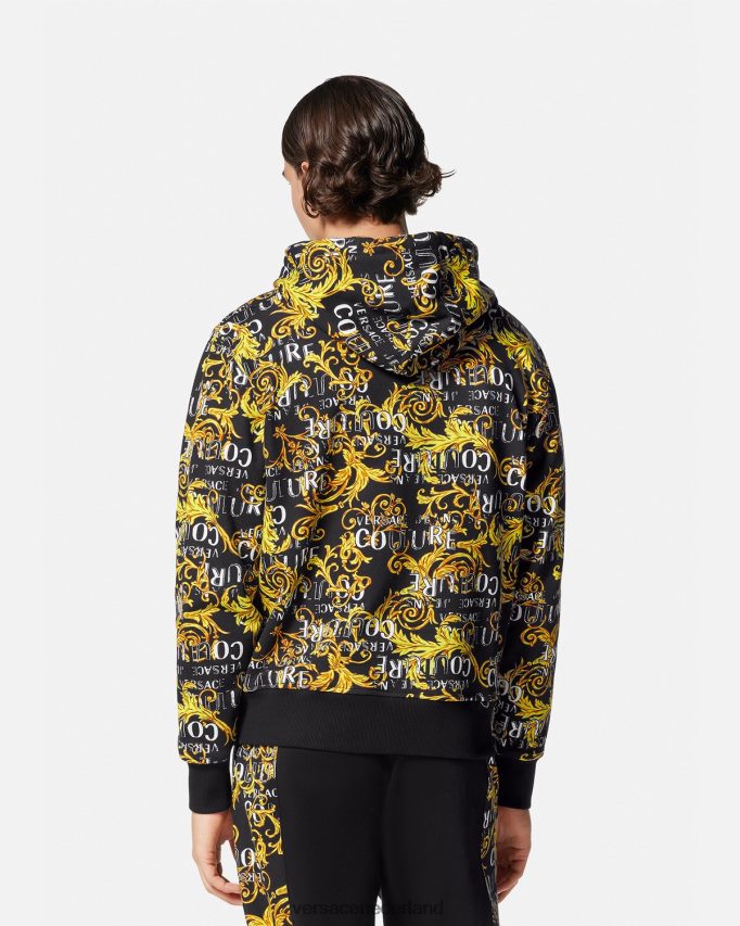 Versace Couture-hoodie met rits en logo Heren zwart goud kleding J2T4F42403
