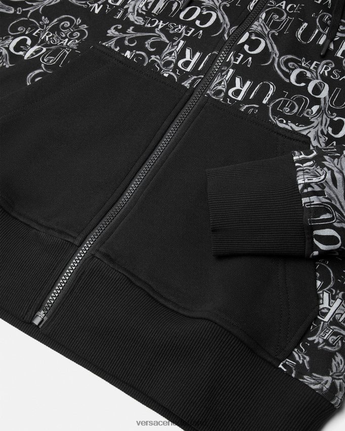 Versace Couture-hoodie met rits en logo Heren zwart kleding J2T4F42405