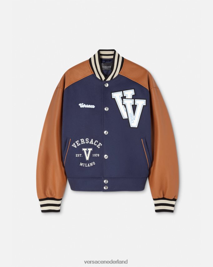 Versace Bomberjack met varsity-logo Heren blauw en bruin kleding J2T4F41257
