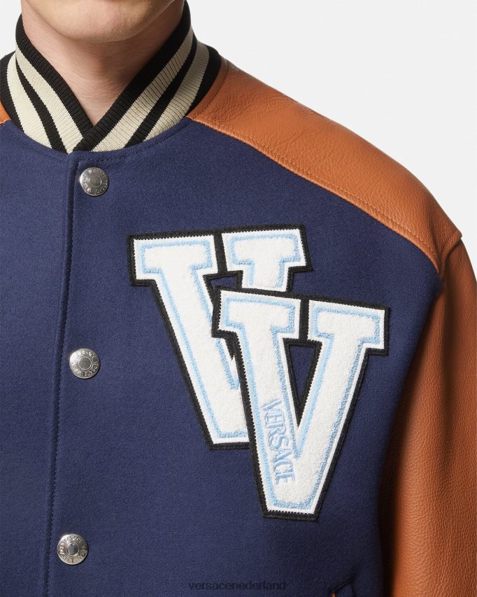 Versace Bomberjack met varsity-logo Heren blauw en bruin kleding J2T4F41257