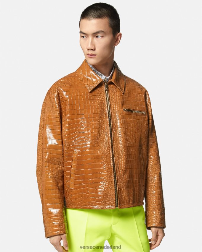 Versace Leren blousonjack met krokodilleneffect Heren oranje kleding J2T4F41255