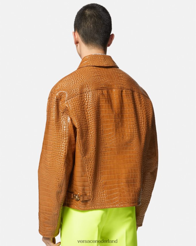 Versace Leren blousonjack met krokodilleneffect Heren oranje kleding J2T4F41255