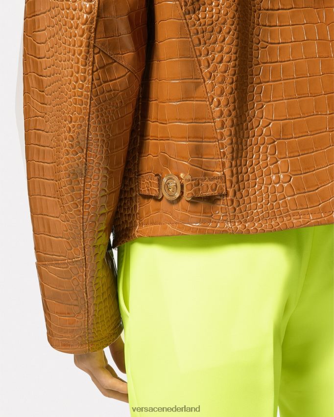 Versace Leren blousonjack met krokodilleneffect Heren oranje kleding J2T4F41255