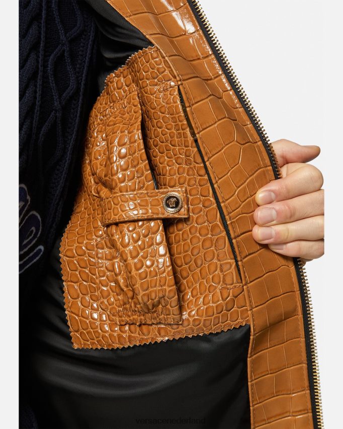 Versace Leren blousonjack met krokodilleneffect Heren oranje kleding J2T4F41255