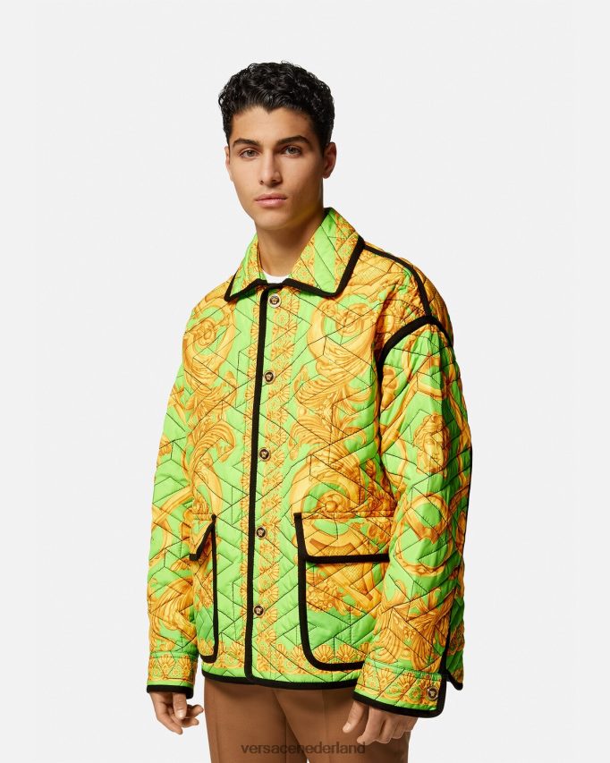 Versace barocco 660 gewatteerd blousonjack Heren goud en groen kleding J2T4F41242