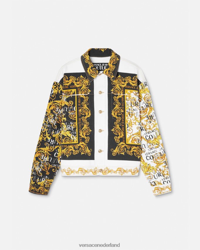 Versace couture spijkerjack met logo Heren goud en wit kleding J2T4F42416