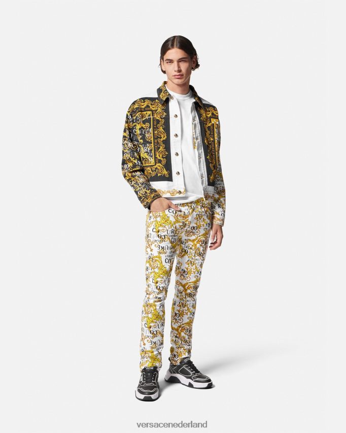 Versace couture spijkerjack met logo Heren goud en wit kleding J2T4F42416