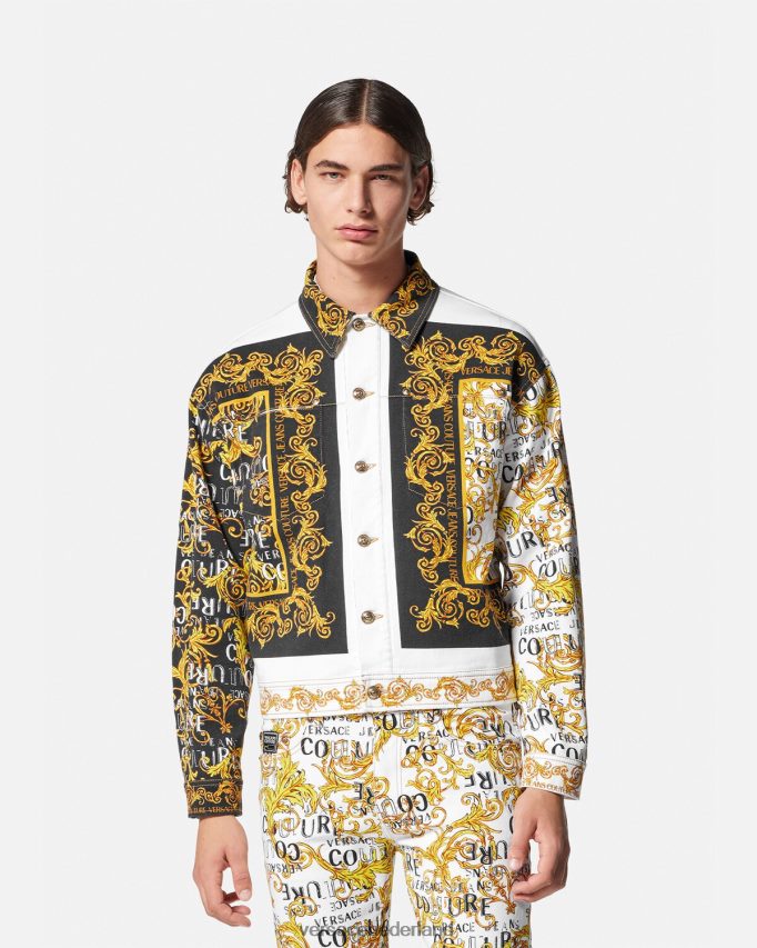 Versace couture spijkerjack met logo Heren goud en wit kleding J2T4F42416