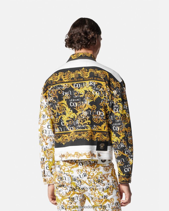 Versace couture spijkerjack met logo Heren goud en wit kleding J2T4F42416