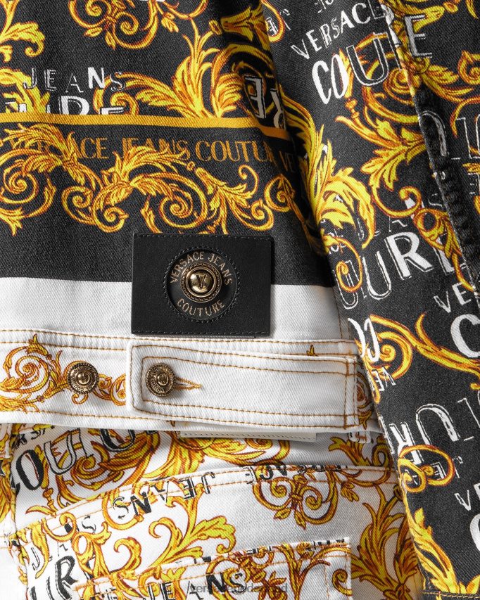Versace couture spijkerjack met logo Heren goud en wit kleding J2T4F42416