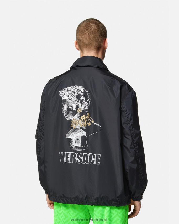 Versace nylon jack met grafisch logo Heren zwart kleding J2T4F41243