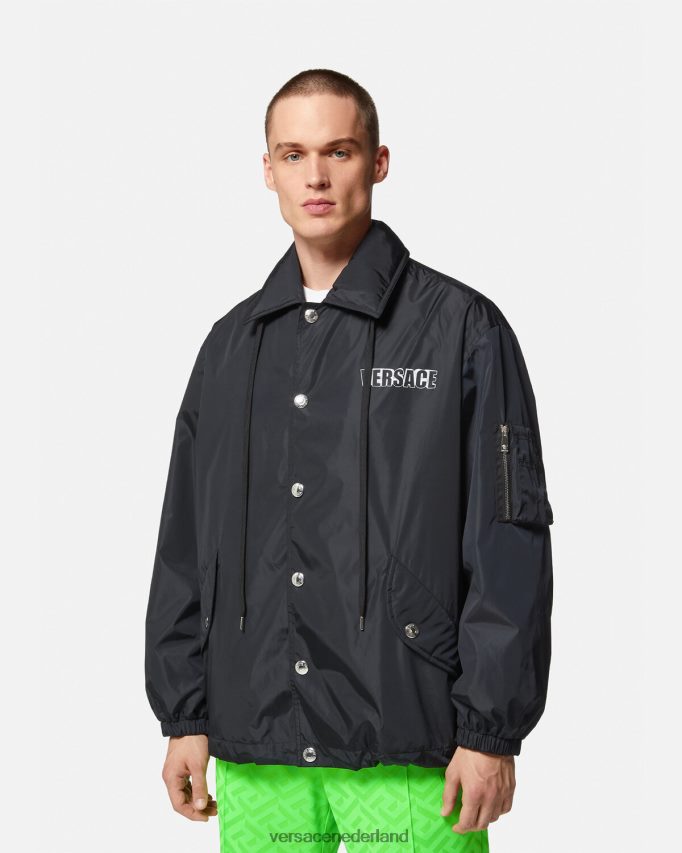 Versace nylon jack met grafisch logo Heren zwart kleding J2T4F41243