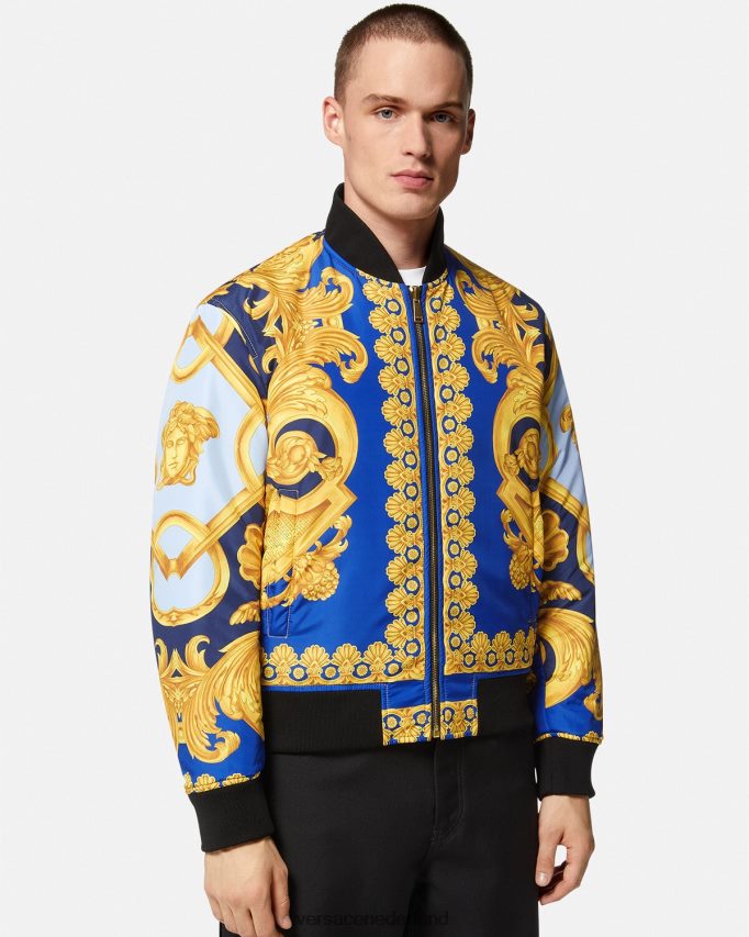 Versace omkeerbaar barocco 660 bomberjack Heren blauw en goud kleding J2T4F41240
