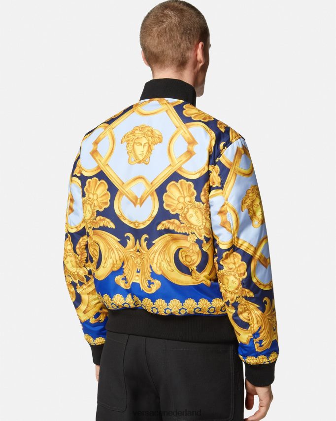 Versace omkeerbaar barocco 660 bomberjack Heren blauw en goud kleding J2T4F41240
