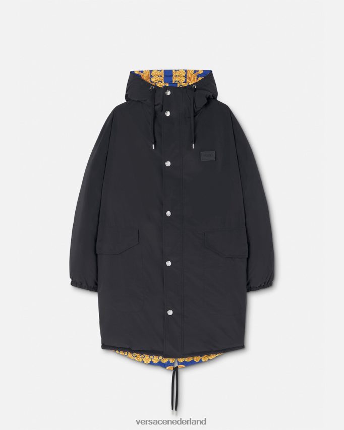 Versace omkeerbare barocco 660 pufferparka Heren blauw en goud kleding J2T4F41239
