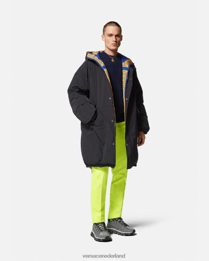 Versace omkeerbare barocco 660 pufferparka Heren blauw en goud kleding J2T4F41239